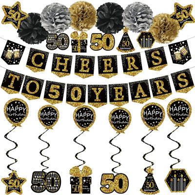 China Trendy Recyclable Black And Gold Happy Birthday Decorations Sets Theme Party Supplies Shineparty Kit Supply For Adults for sale