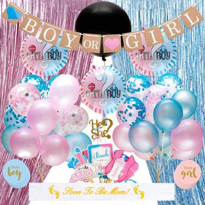 China 92 Piece Recyclable Gender Reveal Party Supplies Kit Baby Shower Theme Decoration Items Set With Confetti Balloons New Product Ideas for sale