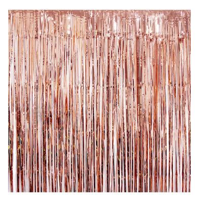 China Business Gift Rose Gold Metallic Fringe Curtain Backdrop for Room Divider Wedding Birthday Party Christmas Decoration for sale