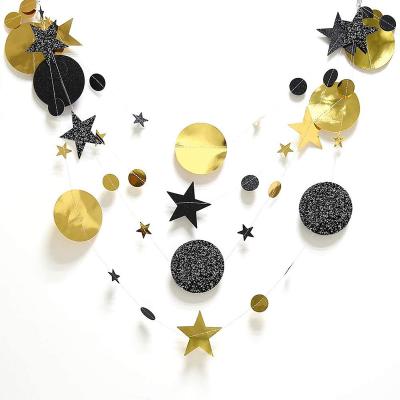 China Eco-Friendly Gold Black Glitter Materials Star Paper Circle Metallic Matt Bunting Banner Small Garlands Kit For Wedding Party Decorations Kids Room for sale