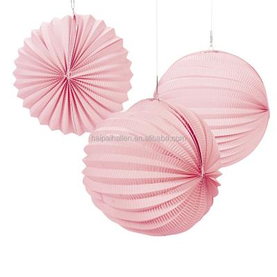 China People Art Pink Accordion Paper Lantern round paper accordion lanterns for wedding for sale