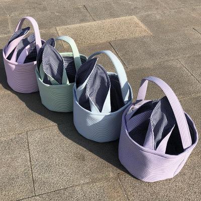 China Cute Storage Tote Bags Ear Handbag Bunny Kids Candy Egg Gifts Bunny Ears Baskets Cotton Crepe Easter Basket Party Plaids for sale