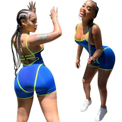 China 2021 New Women Clothing Girls Rompers Summer Backless One-Piece Jumpsuit Stealth Strapless Summer QUICK DRY With Cutout Blue Sports Sexy for sale