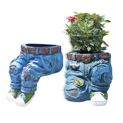 China Pants Planter Pots Ornament Jeans Pastoral Planter Pot Decoration Opens Outdoor Art Accessories Denim Pants Flower Pot Ornaments Garden Antique Balcony for sale