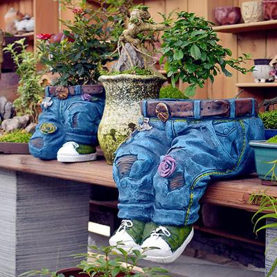 China Creative Europe Denim Pants Flowers Pot Planter Containers Ornaments For Home Garden Yard Lawn Decor Jeans Resin Flower Pots for sale