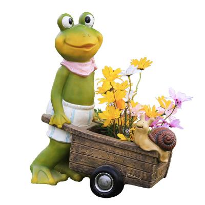 China Europe Frog Flower Pot Figurines Pushing Cart Garden Ornament Landscape Outdoor Decor Resin Statue Waterproof Backyard Lawn Sculpture for sale