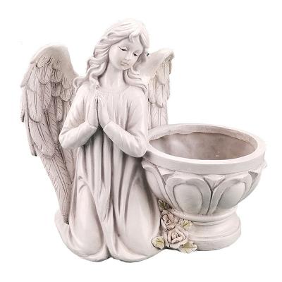 China Wholesale Hot Selling Custom Europe Factory Price Vintage Polyresin Flower Pot Angel Wing Shape Garden Planter Outdoor Indoor Pots for sale