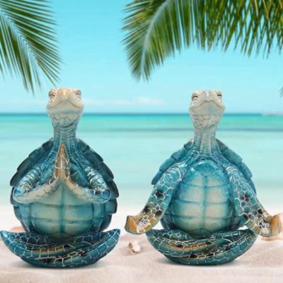 China Meditating Statue Garden Decor Custom and Wholesale Blue Sea Turtle Figurine Yoga Position Book Shelves Change Decoration Spiritual Turtle Meditating Statue for sale