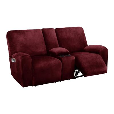 China Modern Home Theater Chairs Reclining Velvet 8-Piece Stretch Loveseat Sofa Covers With Middle Console Slipcover for sale