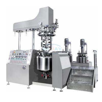 China food & Standard GMP Beverage Plant Vacuum Homogenizer 500L Cream Homogenizing Emulsifying Equipment With Hydraulic Lifting for sale