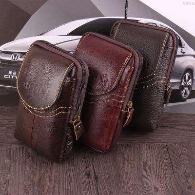 China Water proof the new Korean version of the men's multifunctional 6 inch leather fanny pack mobile phone with leather belt for sale