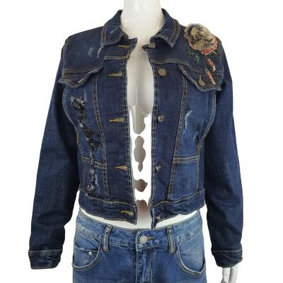 China Sustainable Custom outwear sequins long sleeves denim jacket women high quality fashion for sale