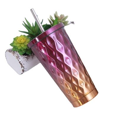 China New 500ml PORTABLE Gradient Double Wall Stainless Steel Vacuum Insulated Flasks Vacuum Cup With Straw for sale