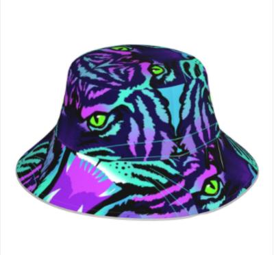 China Internal and external double-sided design / unisex / fashion double-sided double-sided design print all color reflective polyester bucket hat for sale