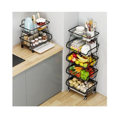 China Stored Three Layers Kitchen Vegetable Storage Racks Multifunctional Storage Rack Shelf With Wood for sale