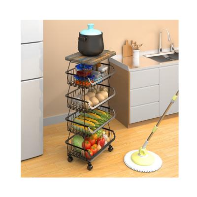 China Stored Four Layers Of New Food Multi-Layer Kitchen Rack Indoor Storage Rack With Wood for sale