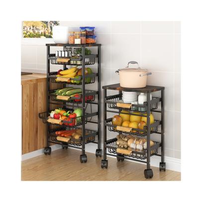 China Stored Three Layers High Quality Carbon Steel Iron Kitchen Storage Organizer Rack Corner With Wood for sale