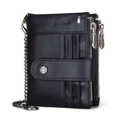 China Card Burglar Brush Corium Double Zipper Leather Anti-Theft Multi Border Wallet for sale