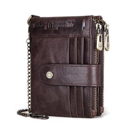 China Good Quality Corion Burglar Rfid Anti-theft Brown Brush Double Zip Mens Leather Wallets for sale