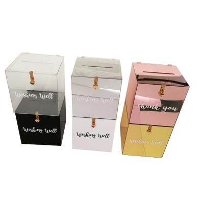 China Luxury Decoration Rose Gold Silver Mirror Acrylic Wedding Wishing Well Card Box for sale