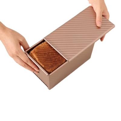 China Viable Manufacturer Wholesale Rectangular Golden Corrugated With Cover Toast Box 450g Bread Toast Mold Non Stick Baking Cake Mold for sale