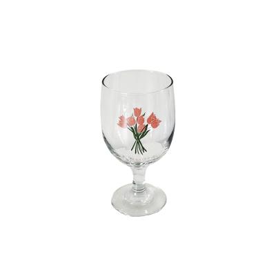 China Rose Pattern Korean Style High Customization Wholesale Minimalist Transparent Water Temperature Resistant Glass Cup for sale