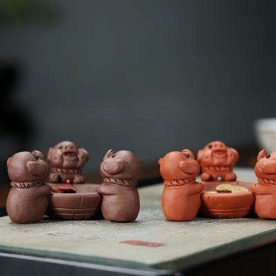 China Stocked Hot Wholesale Color Changing Tea Pet Sanfu Pig Yixing Tea Ornaments Handmade Tea Ceremony Accessories High Quality Suppliers for sale