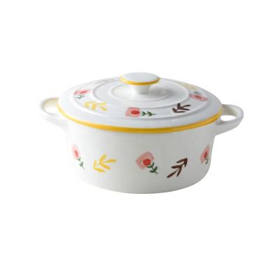 China Direct Wholesale Multi Viable Specifications Manufacturer Cute Binaural White Ceramic Soup Bowls With Lid for sale