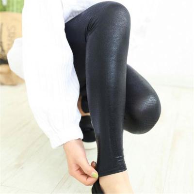 China New High Quality Stretch Matte Snakeskin Pattern PU Antibacterial Leather Pants Women Spring Punk Rock Skinny Gaiters 4 Colors for sale