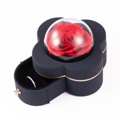 China Recycled Materials Jewelry Ring Luxury Box Drawer Transparent Flower Rose Box Valentine's Day Gift Jewelry Box Packaging for sale