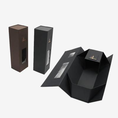 China Recycled Packaging Magnetic Paper Boxes Matt Lamination Pvc Packing Single Materials Bottle Customizable Wine Magnetic Foldable Gift Box for sale