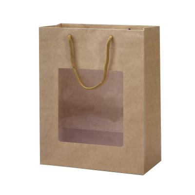 China Recycled Materials Gift Bags With Transparent Handbags Gift Rose Bouquet Flower Box Flowers Window Paper Bag for sale