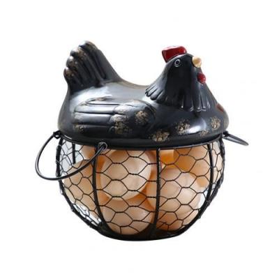 China Cute Porcelain Iron Ceramic Basket Viable Hen Ornament Egg Fruit Storage Container Mesh Basket With Handle For Kitchen for sale