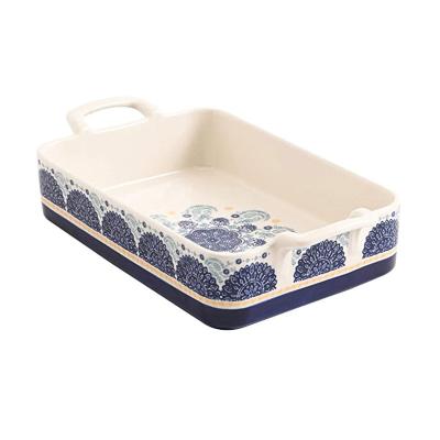 China Bulk Blue Stoneware Dish Casserole Pan Rectangular Porcelain Baking Pan Caeeserole Lasagna Baking Dish for sale