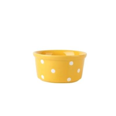 China 230ml Classic Dots Porcelain Egg Steamer Cup Fruit Yogurt Dish Ceramic Bowl Dessert Pudding Cake Soufflé Baking Bowl Polka Dish for sale