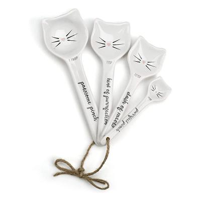 China Lovely Cat Pattern Porcelain Teaspoon Set Bulk White Cat Shaped Ceramic Teaspoons for sale