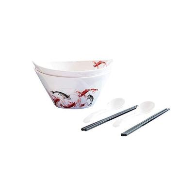 China 2 Pcs Large Microwavable Porcelain Ramen Noodle Soup Bowls With Chopsticks And Ceramic Spoons Large Ceramic Ramen Bowl for sale