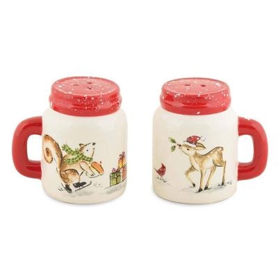 China White Ceramic Reindeer Squirrel Reindeer Spice Jar Ceramic Salt Pepper Shakers Set Porcelain Spice Seasoning Jar for sale