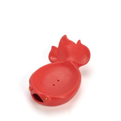 China Matte Red Lucky Koi Fish Ceramic Koi Fish Soap Dish With Drain Hole Mouth for sale