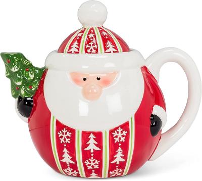 China Creative Porcelain Santa Tea Bulk Christmas Ceramic Red Teapot Christmas Pots for sale