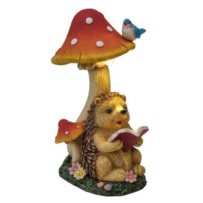 China Resin Hedgehog Garden Ornaments Resin Hedgehog Garden Ornaments With Solar Lights Waterproof Resin Mushroom Garden Statue for sale