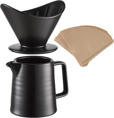 China CLASSIC Ceramic Pour Over Coffee Maker V60 Ceramic Spout Durable Porcelain Carafe and Cone Funnel Coffee Drip with Black Filer Pot for sale