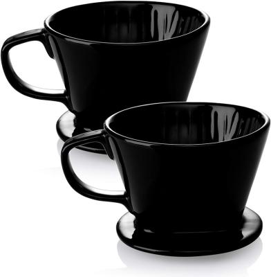 China CLASSIC Black Ceramic Coffee Dripper Set 2 10 Ounce Porcelain Reusable Coffee Pour Over With 3 Holes for sale