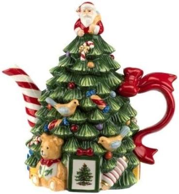 China Christmas Tree Ceramic Figural Teapot Cute Porcelain Tea Coffee Pots Bulk for sale