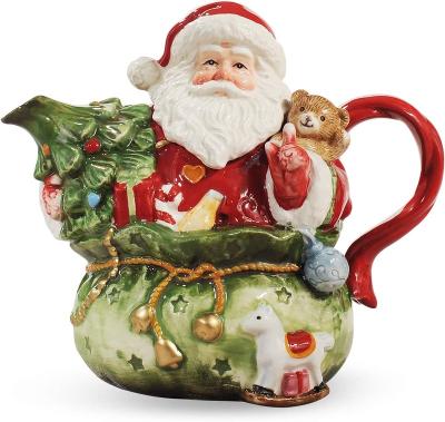 China Christmas Teapot and Coffee Viable Ceramic Pot with 3D Santa Claus Design Porcelain Tea Pots Hand Painted Bulk for sale