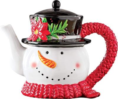 China Viable Handmade Christmas Teapot Porcelain Snowman Top Hat Ceramic Teapots Bulk for sale