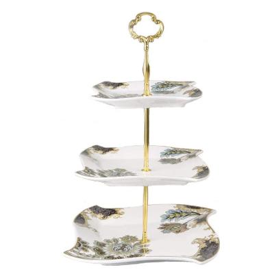 China Nordic Elegant 3 Tier Ceramic Cake Stands Porcelain Multicolor Cupcake Serving Trays For Party Weddings for sale