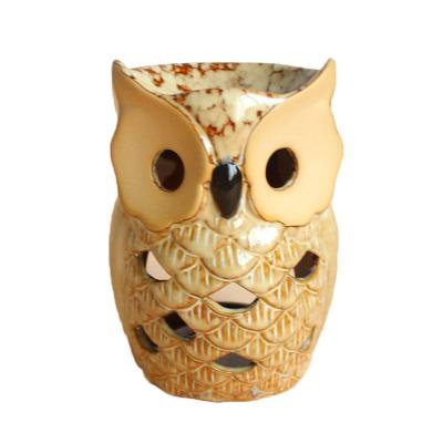 China Chinese Incense 4.7 Inches Ceramic Owl Essential Oil Warmer Aromatherapy Burner Tea Light Candle Holder for sale