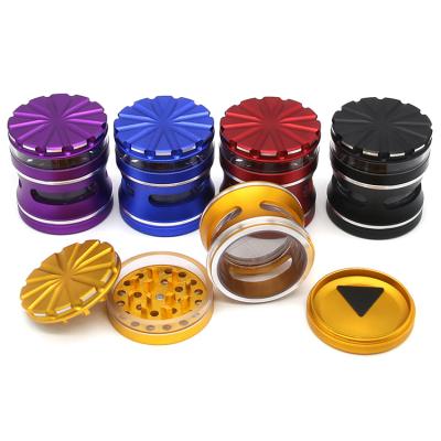 China Grinding Tobacco 63MM Wholesale Tobacco Herb Weed Grinder 4 Holes Cover 3 Aluminum Alloy Layer Cut Tobacco for sale