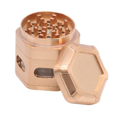 China Wholesale 63MM Grinding Tobacco Tobacco Zinc Alloy Herb Weed 4 Layer Hexagon Window Grinder for sale